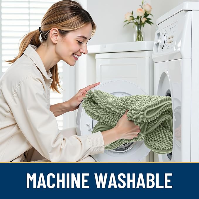 Smiry Dog Door Mat for Muddy Paws 30x20, Absorbs Moisture and Dirt Doormat, Non-Slip Washable Quick Dry Chenille Front Door Mat Indoor Entrance, Entryway Carpet for Inside Floor, Sage Green