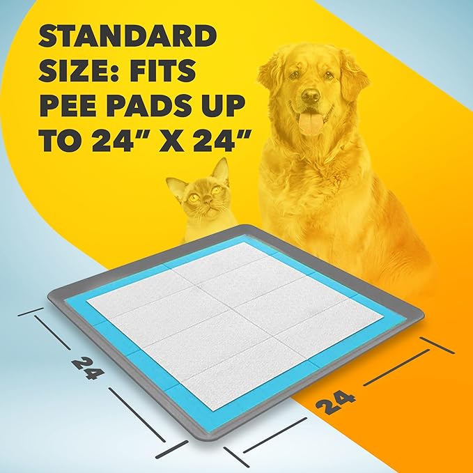TidyFriend Dog Pee Pad Holder Tray Fits for 24” x 24” Wee Wee Pee Pads - Stable Grip, Raised Edges, Quick-Wipe Silicone Surface Dog Potty Tray Holder for Indoor Flooring Protection (Dark Grey)