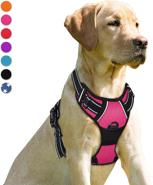 BARKBAY No Pull Dog Harness Front Clip Heavy Duty Reflective Easy Control Handle for Large Dog Walking(Pink,S)