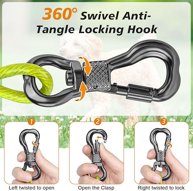 Tresbro 20 FT Dog Tie Out Cable with Spring, Shock Absorbing Tether Chains for Outside Aavilable in 10/15/20/25/30/40/50/70/100/120 FT, Heavy Duty Leads for Yard for Medium & Large Dogs Up to 500 LBS