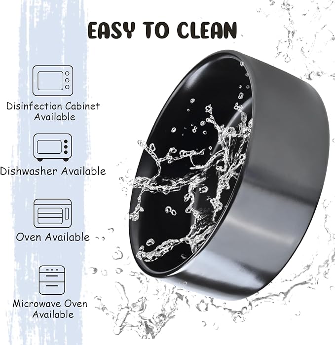 SPUNKYJUNKY 15° Slanted Ceramic Dog and Cat Bowl with Wooden Stand, Tilted Bulldog Food and Water Bowl No Slip Non-Spill for Cats Medium Dogs Big Face Pets 13.5 OZ (1.7 Cups, Black × 2)