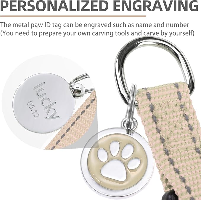 PUPTECK No Pull Dog Harness Soft Adjustable Basic Nylon Step in Puppy Vest Outdoor Walking with ID Tag, Reflecive Beige, S