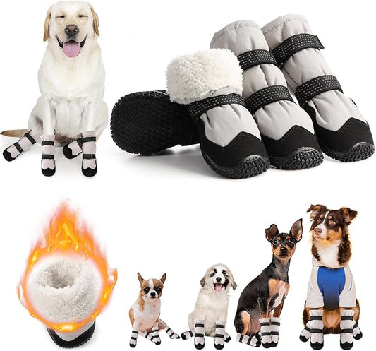 Winter Dog Snow Boots with Warm Wool Lining, Dog Shoes for Large Small Medium Dogs, Dog Booties and Paw Protectors, Anti-Slip Dog Shoes with Reflective for Snow, Hardwood Floors, Hiking (Size 7)