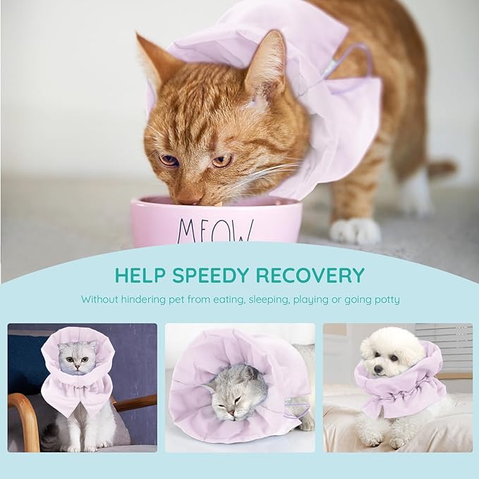 Cat Recovery Collar, Soft Adjustable Cat Cone Alternative, Lightweight Waterproof Fasteners Collars for Cats Kittens Puppies, After Surgery Stop Licking and Daily Use (Sakura Pink, (Neck5.5-9.8"))