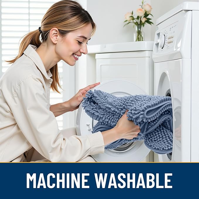 Smiry Dog Door Mat for Muddy Paws 36x24, Absorbs Moisture and Dirt Doormat, Non-Slip Washable Quick Dry Chenille Front Door Mat Indoor Entrance, Entryway Carpet for Inside Floor, Airy Blue