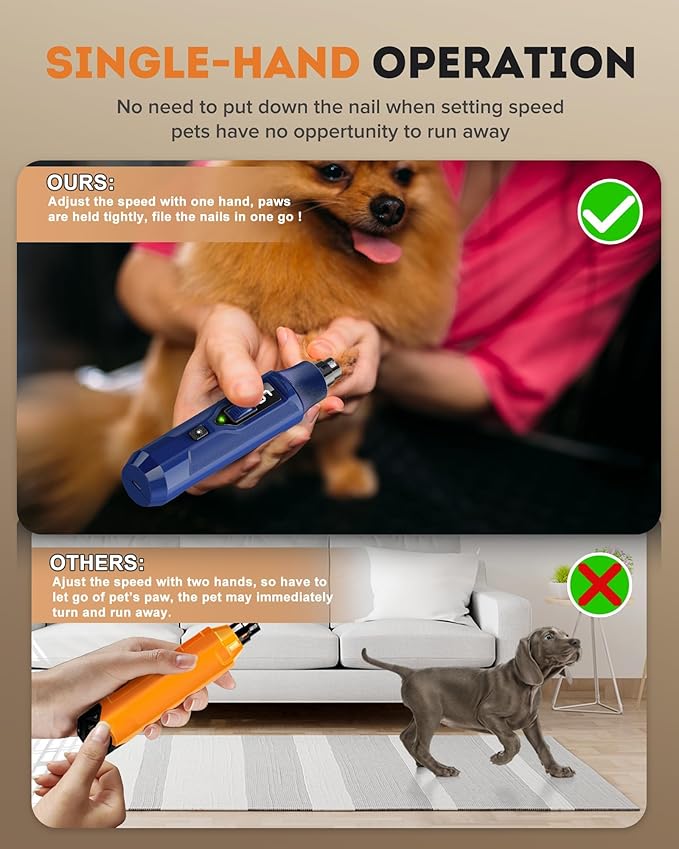 YABIFE 7-Speed Pet Nail Grinder with Light – Heavy Duty, Whisper Quiet Nail Trimmer for Dogs, Cats, Birds & Small Animals – Single-Handed Operation