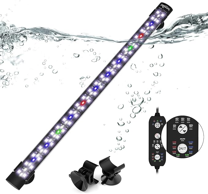 Submersible Aquarium Light for 20 to 35 Inch Fish Tank, 24/7 Cycle Fish Tank Light with Timer, Aquarium Plant Light with Full Spectrum+7 Single Colors, Auto On/Off, Adjustable Brightness
