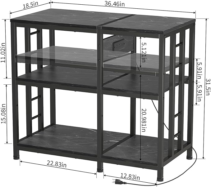 Reinforced 40-50 Gallon Aquarium Stand with Power Outlet | Ultra-Stable 750LBS Capacity Metal Fish Tank Stand for Reptile/Aquatic Setups, 5-Tier Adjustable 37"x19" Steel Shelving System