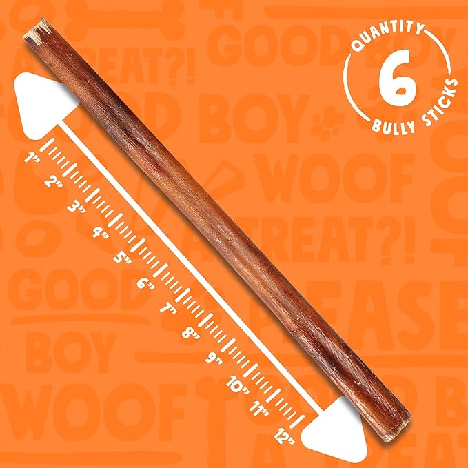 Bully Sticks for Small Dogs | All Natural, Single Ingredient for Puppies to Medium Dogs (12" Stnd Bully Sticks - 6pk)