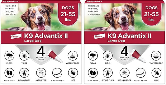 K9 Advantix II Large Dog Vet-Recommended Flea, Tick & Mosquito Treatment & Prevention | Dogs 21-55 lbs. | 4-Mo Supply (Pack of 2)