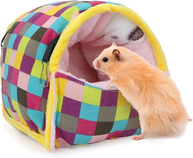 Wontee Hamster Bed Hideout Sugar Glider Hammock Small Animal Warm Bed House for Hamsters Hedgehogs Sugar Glider Gerbils Mice (Large, Colorful Plaid)
