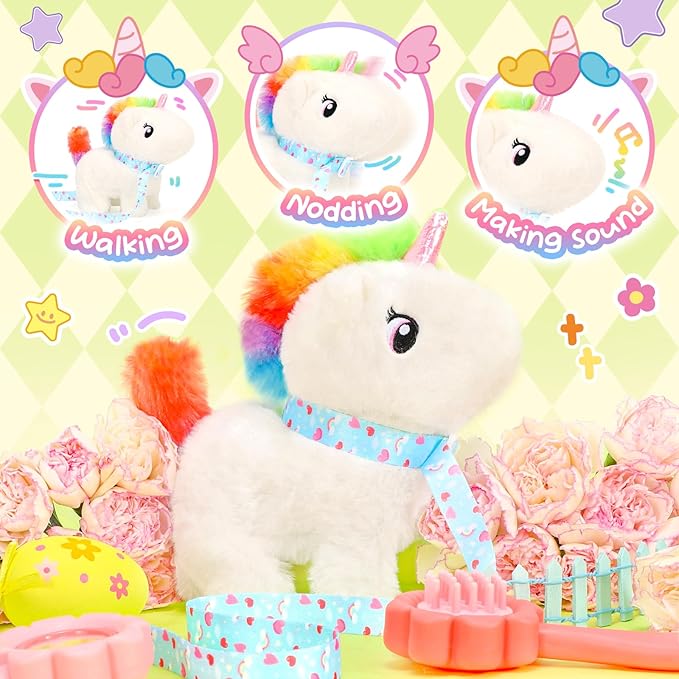 Tagitary Plush Toy Interactive Unicorn Toys for Kids with Sounds,Walking,Tail Wagging and Head Nodding, Unicorn Stuffed Toys for Kids with Leash,Christmas Birthday Gift for Toddlers Kids