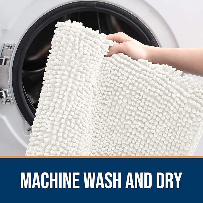 OLANLY Dog Door Mat for Muddy Paws 47x20, Absorbs Moisture and Dirt, Absorbent Non-Slip Washable Doormat, Quick Dry Chenille Mud Mat for Dogs, Entry Indoor Entryway Carpet for Inside Floor, Ivory