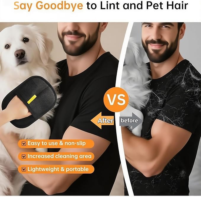 2Pcs Pet Hair Removal Gloves for Dogs and Cats, 2025 Upgraded Electrostatic Magic Hair Remover Glove,Reusable for Couch, Car Seat, Clothing, Carpet, Furniture & Bed Sheets(Black)