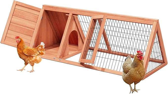 Chick Coop,Outdoor Portable Chicken Run Cage Wooden Triangle Quail Coop with Ventilating Wire Poultry Hutch for Small Animals (Natural Wood)