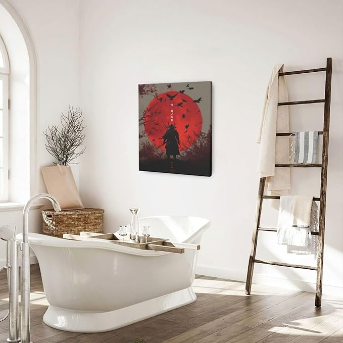 Japanese Armored Samurai Wall Art Modern Japan Warrior Canvas Wall Decor Asian Oriental Bushido Pictures Painting Print Artwork Framed Decorations Gifts for Room Bedroom Office Living Room 20"x24"