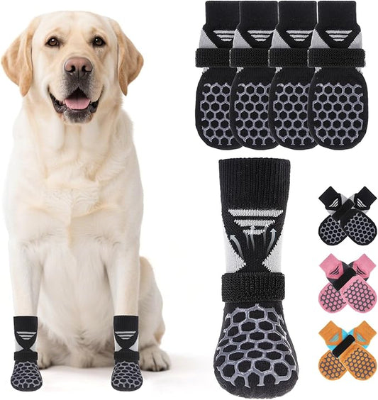KOOLTAIL Dog Socks for Hot Pavement, Summer Breathable Dog Socks to Prevent Licking Paws, Non Slip Pet Boots & Paw Protectors for Hardwood Floor,Grippy Shoes for Small Medium Large Senior Dogs,Black L