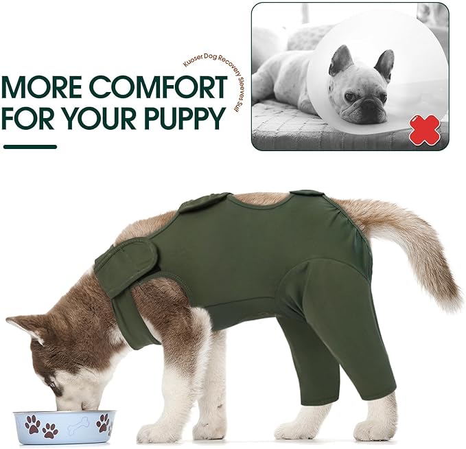Kuoser Thigh Wound Protective Sleeve for Dogs, Surgery Recovery Suit for Rear Legs, Recovery Sleeve for Female Male Dogs, Onesie After Surgery, Pet Surgical Suit for Spay Neuter, Green S