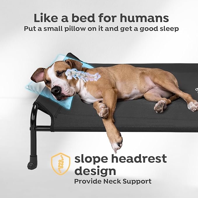 Veehoo XXXL Original Elevated Dog Bed - Outdoor Raised Dog Cots Beds for Large Dogs, One-Sided Extra Large Raised Cooling Pet Bed Off Ground, Non-Slip & Breathable, Black 53" L x 33" W x 7.9" Th