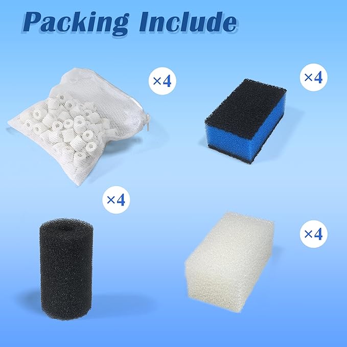 NEWKE 4 Sets of Upgraded Three-Stage Filtration Tank Filter for AquaClear 30 Power Filter, 4 Sets of Maintenance Kit Replacement for Fish Tank Filter for 30/150 30-Gallon Aquariums