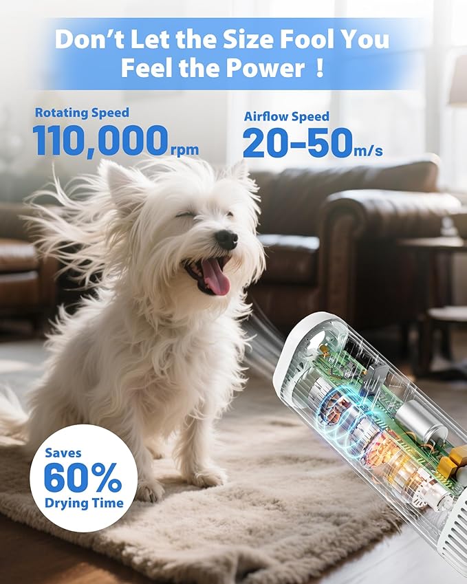 Hands-Free Dog Hair Dryer – Low Noise Pet Grooming Blower for Small & Medium Dogs Cats, Fast Drying, Adjustable Heat & Speed, Portable (Gray)