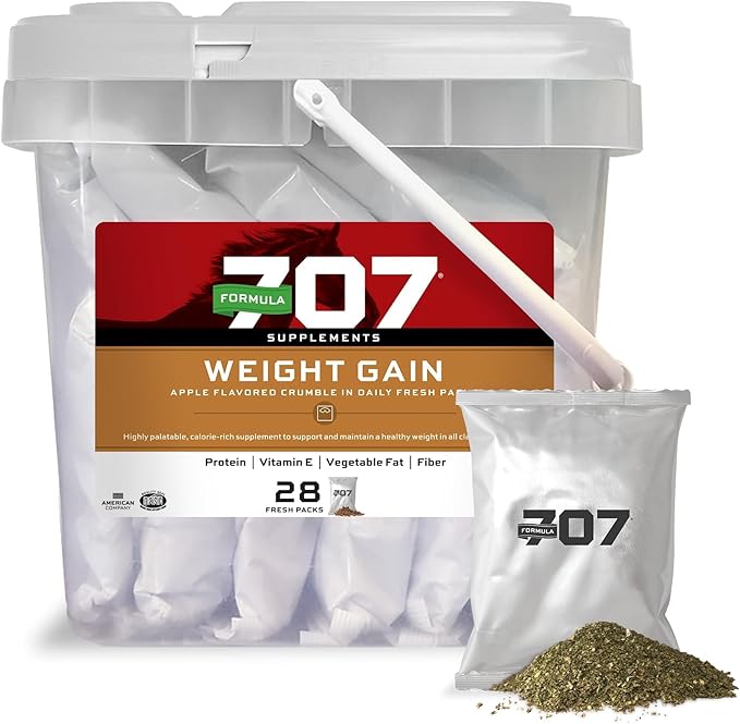 Formula 707 Weight Gain Equine Supplement, Daily Fresh Packs, 28 Day Supply - Palatable, Calorie-Rich Nutritional Support for Hard-to-Keep and Senior Horses