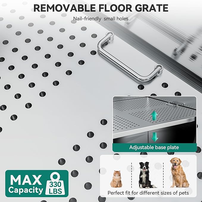 YITAHOME Dog Bathing Station, Professional Stainless Steel 304 Dog Grooming Bathtub w/Left Stairs, Faucet, Floor Grate, 50in Pet Washing Station for Large, Medium, Small Pets