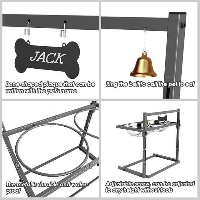 SHAINFUN Elevated Dog Bowls for Large Dogs and Extra Large Sized Dog Raised Dog Bowl Stand Adjustable Height with Two 3000ML(13-14cups) Stainless Steel Dog Food Bowls Metal Elevated Dog Bowl Stand