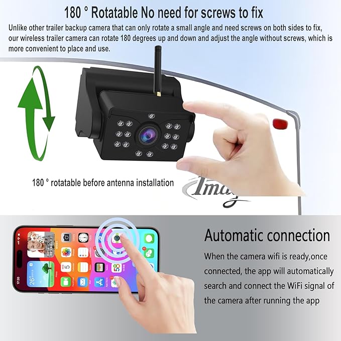 Wireless Backup Camera, Ultra Strong Signal Crystal Clear Picture Magnetic Rechargeable Rear View Reverse Back up Camera for Hitching Gooseneck Horse Boat Travel Trailer Truck Camper RV Pickup Van