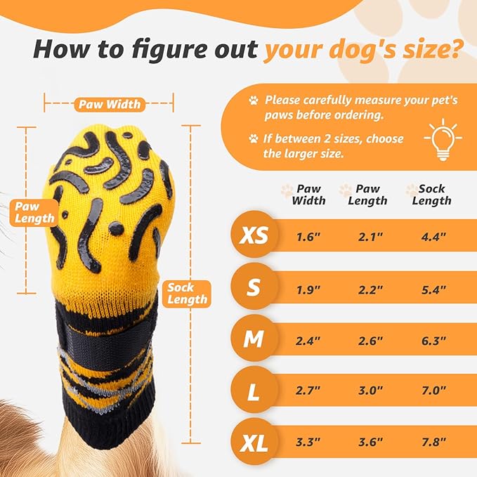 Reflective Dog Socks to Prevent Licking Paws, Dog Paw Protector, Hardwood Floors Anti Slip, Non Slip Dog Socks with Grippers, Dog Booties and Paw Protectors for Indoor Use - Size Small
