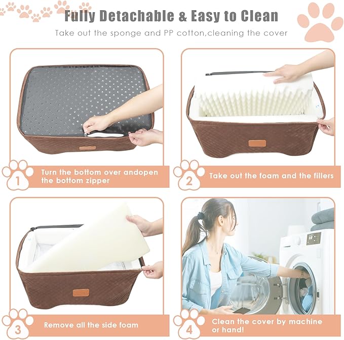 Memory Foam Booster Dog Car Seat Medium Dogs, Elevated Pet Car Seat Under 45 LBS, Detachable Washable, Anti-Slip Dog Booster Seat for Car Back Seat Only, Travel Dog Car Bed, Dog Seat Belt