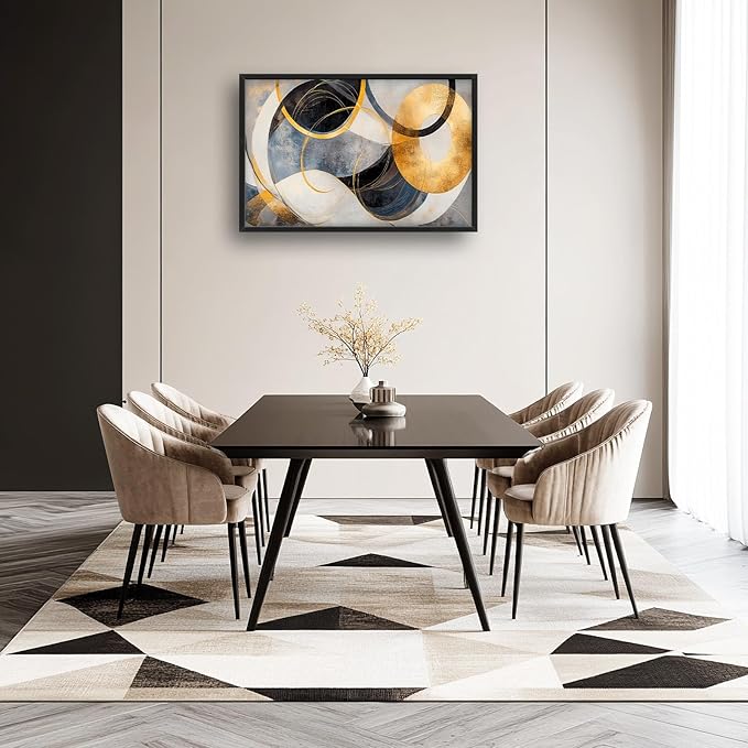 Large Abstract Wall Art for Living Room, Oversized Abstract Circle Wall Decor, Black and Golden Abstract Canvas Painting Modern Artwork Home Decoration for Living Room Bedroom Office Framed 36"x24"