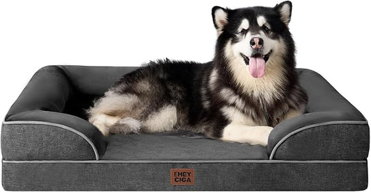 EHEYCIGA Orthopedic XL Dog Beds, Waterproof Memory Foam Dog Bed for Extra Large Dogs, Non-Slip Bottom and Egg-Crate Foam Big Pet Couch Bed with Washable Removable Cover, Dark Grey
