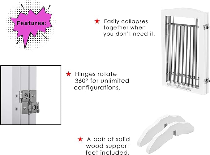 Spirich Free Standing Foldable Wire Pet Gate for Dogs, 80 Inches Extra Wide, 30 Inches Tall 4 Panels Dog Gate for The House, Doorway, Stairs, Pet Puppy Safety Fence, Sliver White