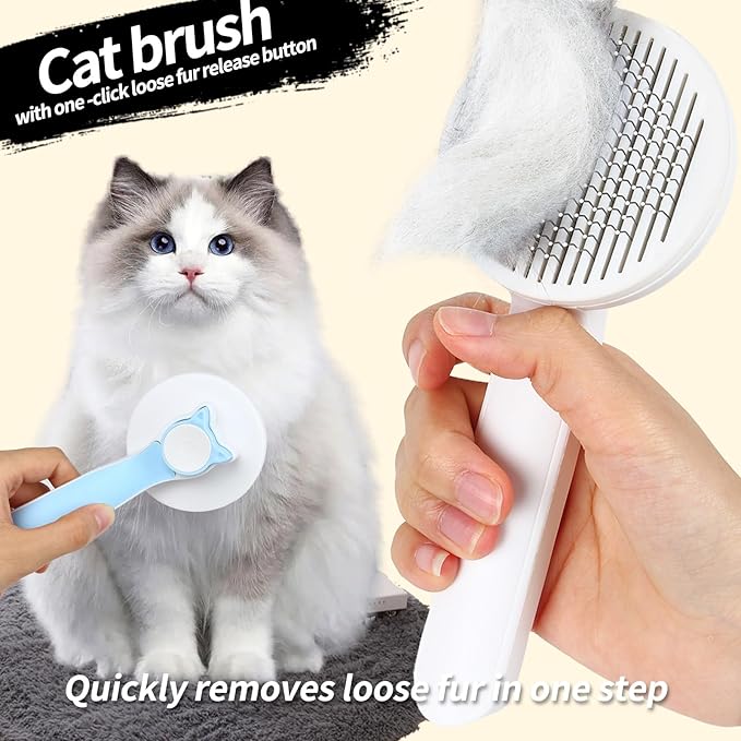 2PCS Pet Grooming Kit, Cat Brushes & Cat Nail Clipper, Cat Grooming Brush for Sedding and Grooming Fur（Blue）
