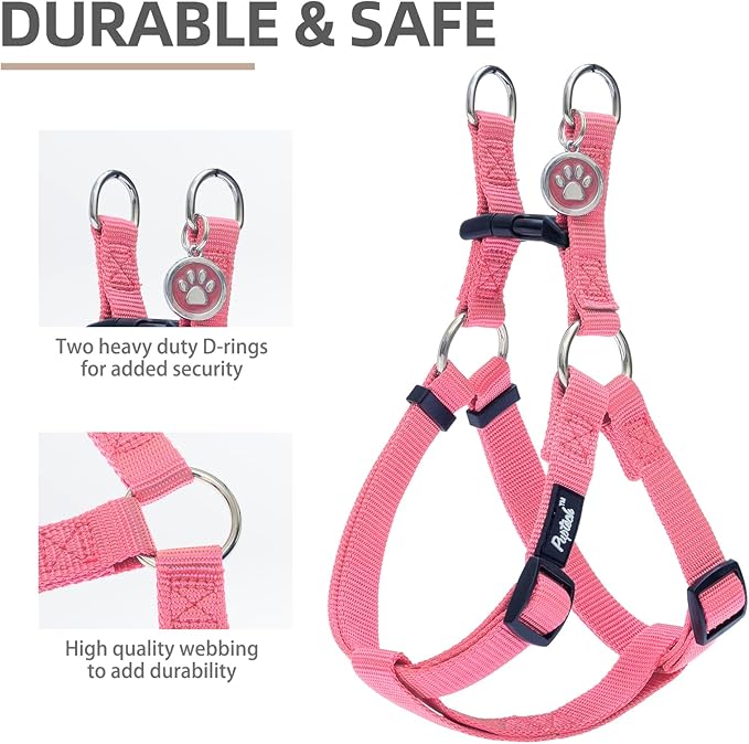 PUPTECK No Pull Dog Harness Soft Adjustable Basic Nylon Step in Puppy Vest Outdoor Walking with ID Tag and A-ir Tag Case, Fuchsia, M