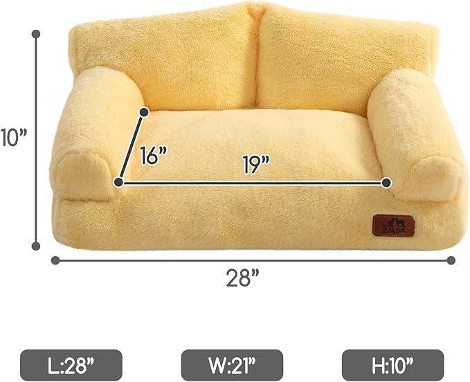 Hollypet Fluffy Plush Dog Cat Pet Couch Soft Calming Sofa Bed for Medium Small Cats and Dogs, Yellow