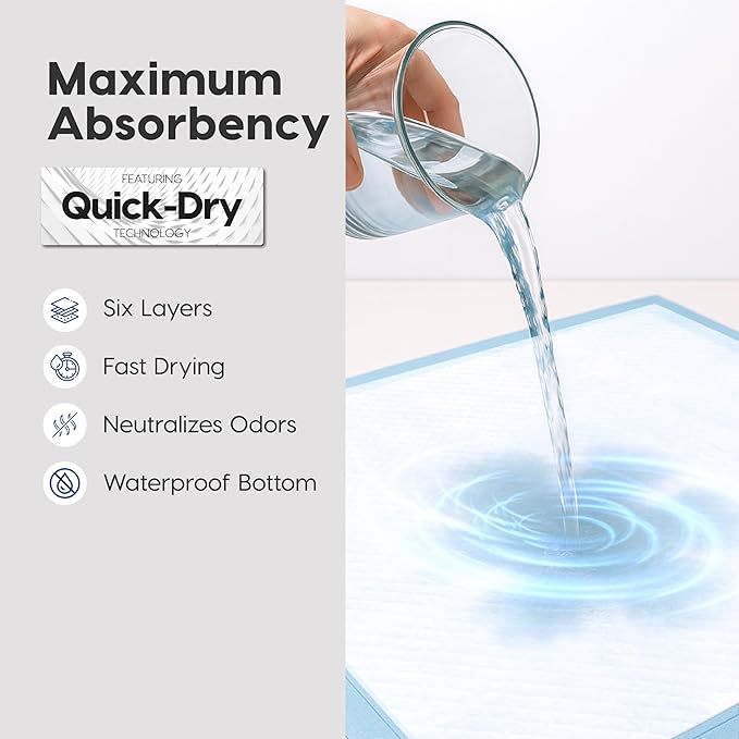 IRIS USA Dog Pee Pads – Puppy Essentials, Dog Pads, Quick Dry, Leak Proof, Thick Absorbent 6-Layer Design for Potty Training, Regular Size 22" x 22", 100 Count