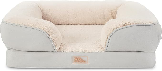 TOWN & COUNTRY EVERYDAY CuddleTown Comfy Solid Bolster Sofa Pet Bed, Supportive & Calming Egg Crate Foam, Non-Slip Bottom, Machine Washable Cover, Grey, Medium 28"x23"x8"