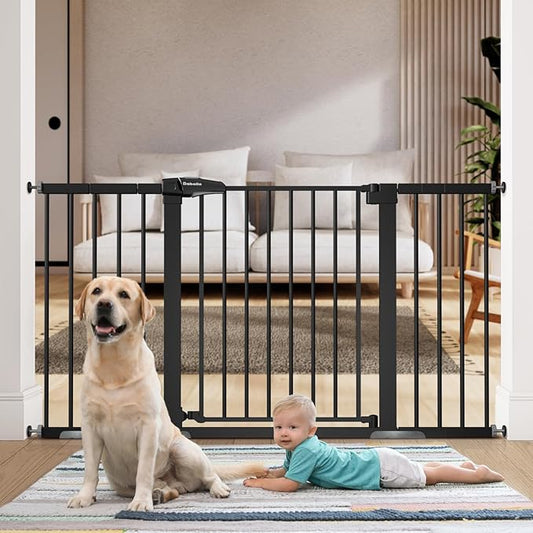 BABELIO Extra Wide Baby/Dog Gate, 29-55" Auto Clos for The House and Doorway, Safety Pressure Mounted Pet Door, NO Need Tools and Drilling, Black