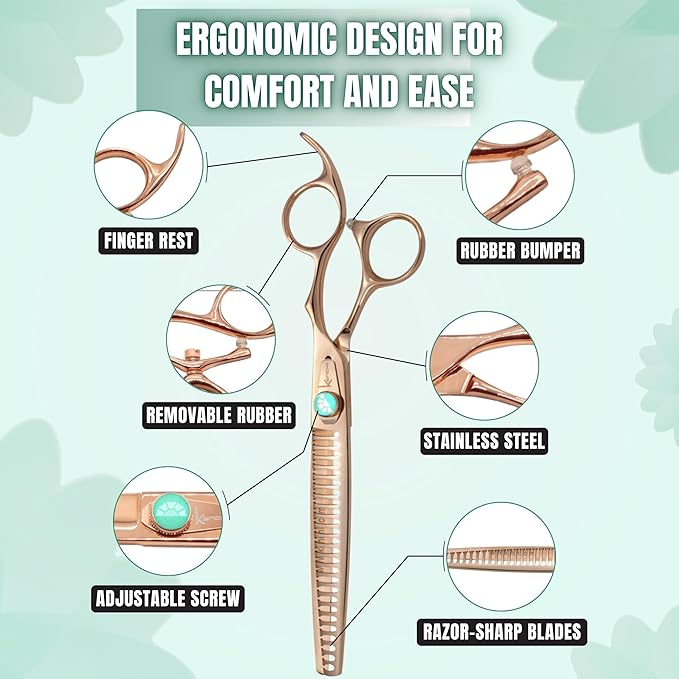 Kenchii Rose Dog Grooming Scissors, 25 Tooth Blending Shears, Dog Scissors for Grooming, Ergonomic Design for Comfort and Precision, Heavy Duty, Durable and Sharp