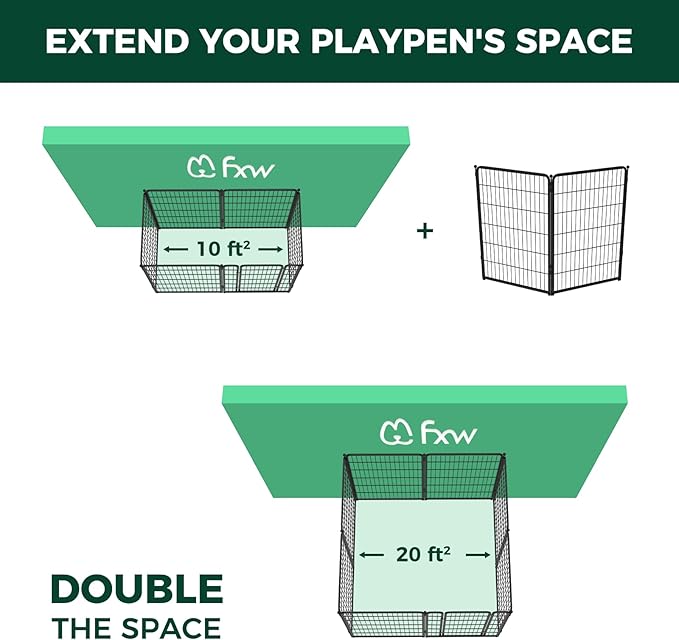 FXW Homeplus Unleashed Indoor Dog Playpen - Stress-Free and Safe Play, Heavy Duty 45 Inch 2 Wire Panels Dog Pen for Large Dogs, Black│Patented