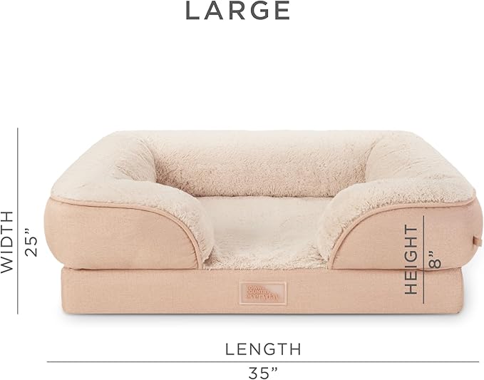 TOWN & COUNTRY EVERYDAY CuddleTown Comfy Solid Bolster Sofa Pet Bed, Supportive & Calming Egg Crate Foam, Non-Slip Bottom, Machine Washable Cover, Warm Taupe, Large 35"x25"x8"