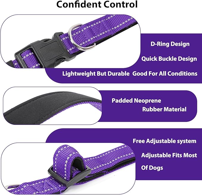 Reflective Dog Collar Padded with Soft Neoprene Breathable Quick Release Basic Dog Collars for Medium Dogs Purple Girl