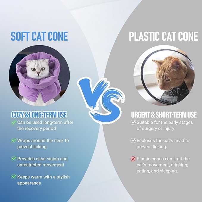 Cat Recovery Collar, Soft Adjustable Cone for Cats and Kittens, Lightweight Waterproof Elizabethan Collar for After-Surgery Care, Prevent Licking and Scratching, Neck Protector for Pets（Purple,S）