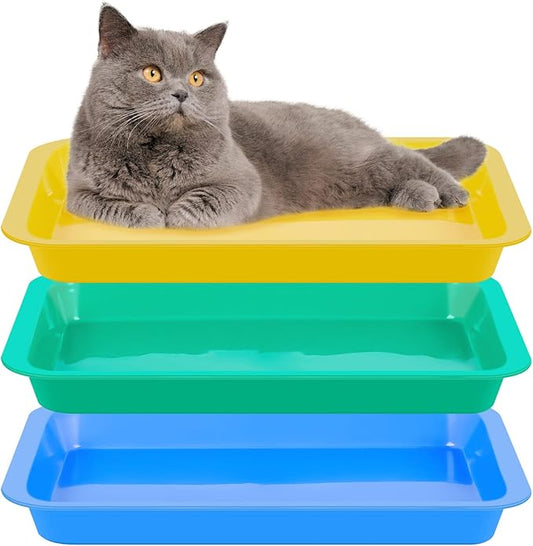 Tessco for you 3 Pcs Open Small Kitten Litter Box Rabbit Pan Waterproof Plastic Litter Tray Travel Toilet for Cats Bunny Guinea Pig Small Pet, Easy Clean(Classic Color,15.1 x 12 x 1.4 Inch)