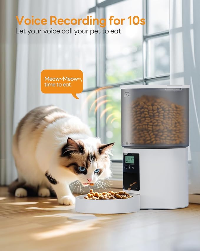Automatic Cat Feeder Food Dispenser: 4L Timed Small Dog Dry Food Dispenser with 10s Voice - Distributeur Nourriture Chat Hund Programmable - Auto Pet Feeder with 1-6 Meals White