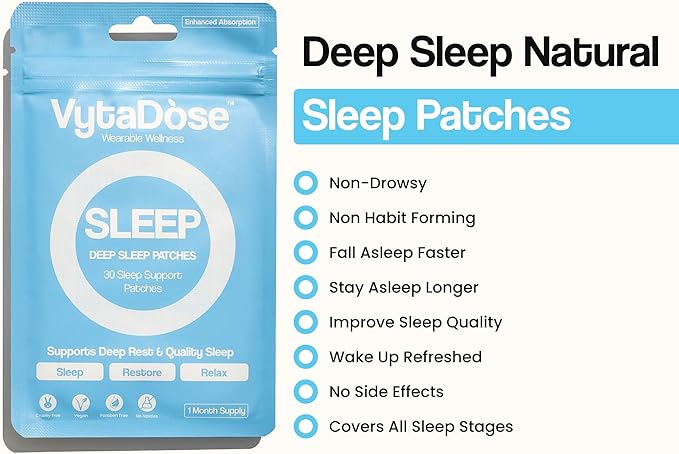 Natural DEEP Sleep Patches for Adults: 8-Hour Time-Release Formula for Sustained Rest & Superior Absorption W/Ashwagandha, Magnesium, Passionflower, Valerian Root, Lemon Balm & Chamomile