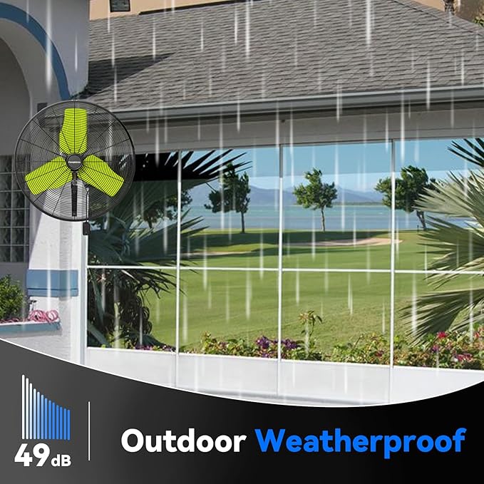 Pro 9500 CFM 24" Outdoor IP44 Waterproof Wall Mount Fan, 3-Speed Oscillating Metal Fans with Enclosure Motor, Heavy Duty Wall Fan for Patio, Warehouse, Garage, and Jobsite