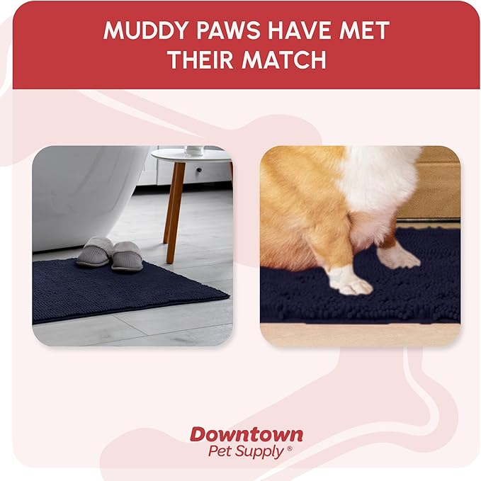 My Doggy Place Microfiber Dog Mat for Muddy Paws, 31" x 20" Navy Blue - Absorbent and Quick-Drying Dog Paw Cleaning Mat, Washer and Dryer Safe - Non-Slip Rubber Backed Dog Floor Mat, Medium